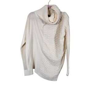 Sarah Pacini Cream Cowl Neck Asymmetrical Sweater Womens OS Wool Blend Lagenlook